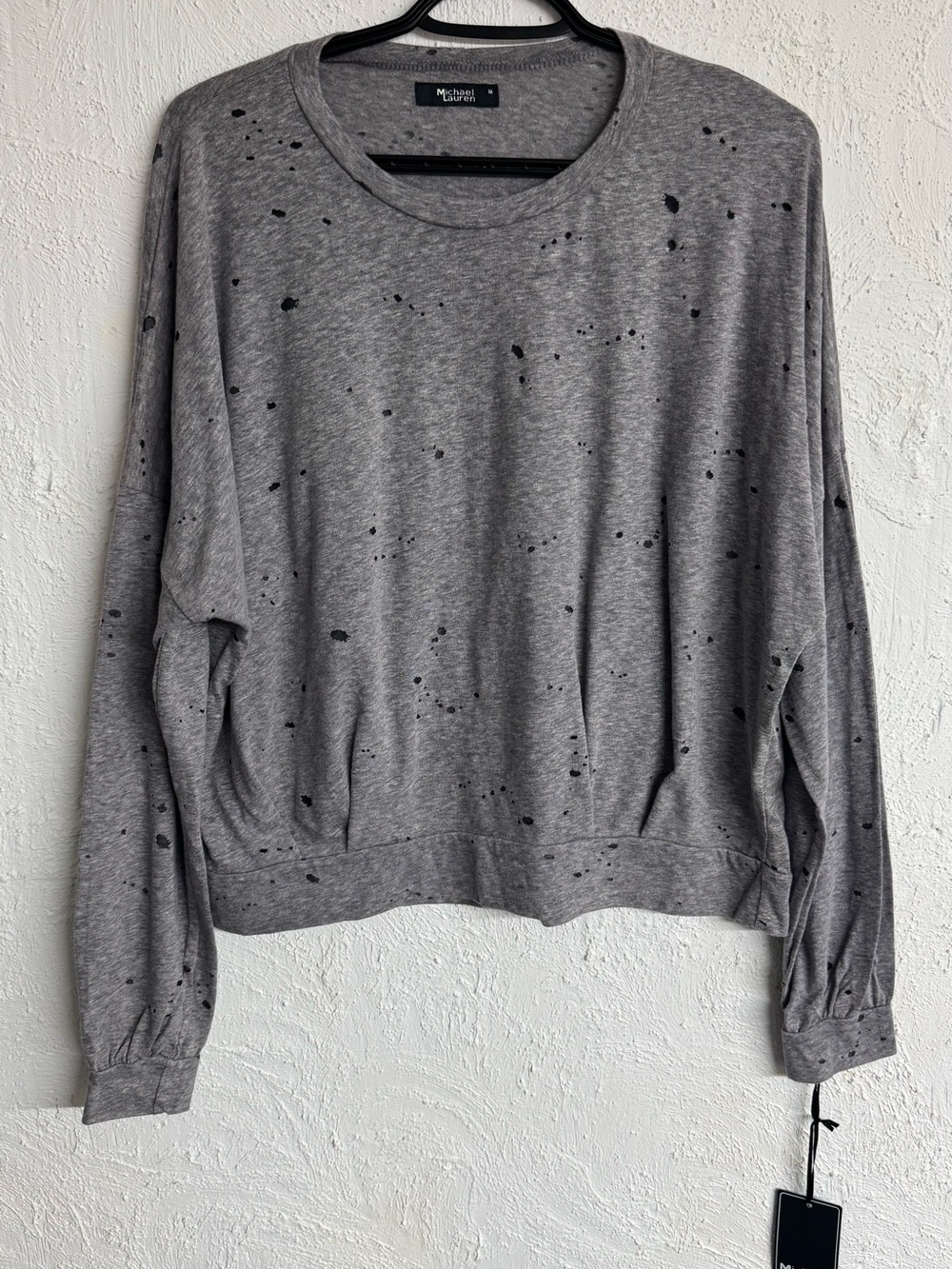 Michael Lauren Downey Crewneck Long Sleeve Shirt Destroyed Pullover Top Size Med